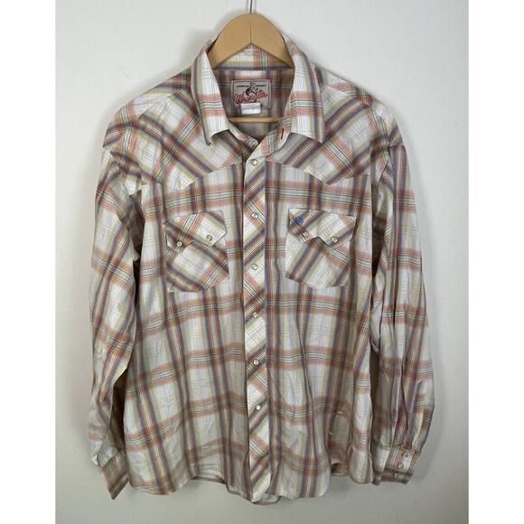 VTG 80s 90s Wrangler Western Shirt Pearl Snap Plaid Cowboy Men XXL / See Below - Picture 1 of 14
